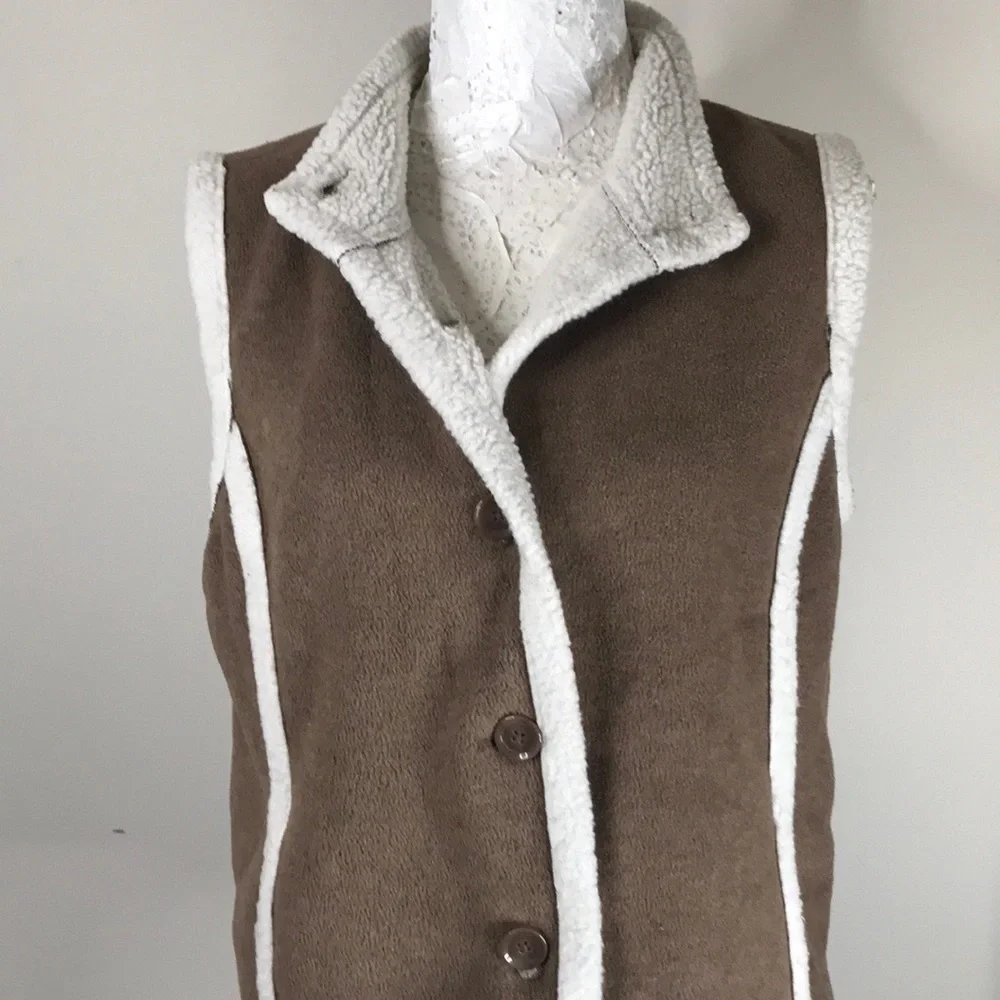 British Khaki Faux Suede and Sherpa Vest